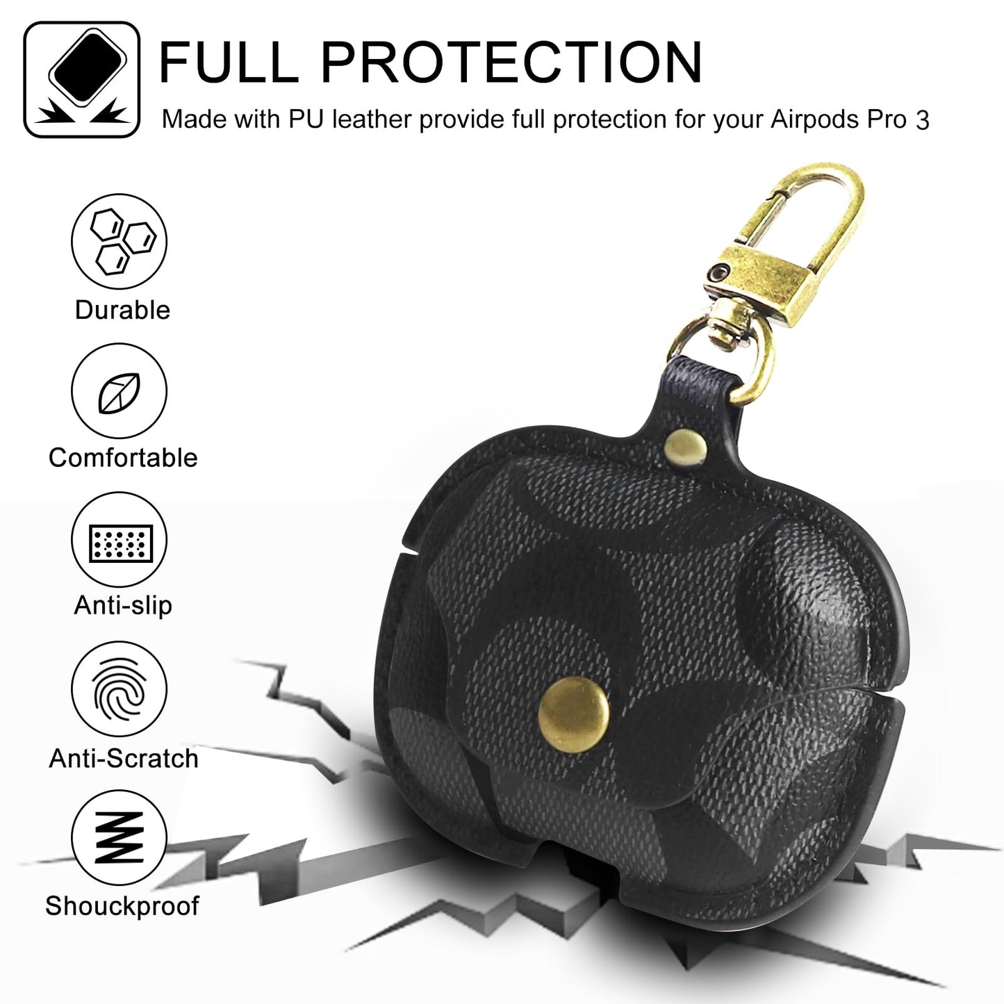 for AirPods Pro 3nd Generation Case Cover, Luxury Leather Full Body Shockproof Protective Cover for AirPods Pro 3 Gen Case for Women Men (B)