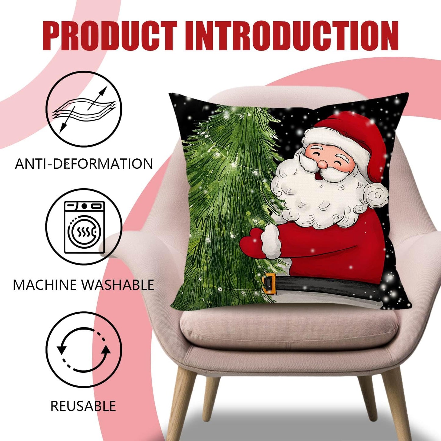 Red Black Christmas Pillow Covers 18x18 Set of 4 Farmhouse Xmas Decorations Snowman Wreath Santa Claus Tree Merry Christmas Holly Jolly Winter Holiday Decor Throw Cushion Case for Home Couch S24C27