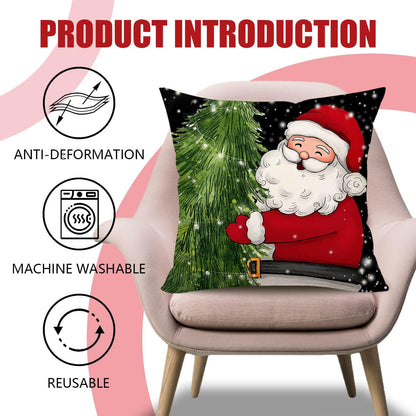 Red Black Christmas Pillow Covers 18x18 Set of 4 Farmhouse Xmas Decorations Snowman Wreath Santa Claus Tree Merry Christmas Holly Jolly Winter Holiday Decor Throw Cushion Case for Home Couch S24C27