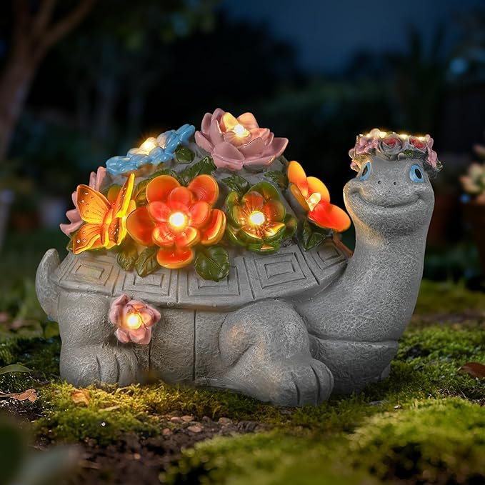 Solar Turtle Statue, Outdoor Figurine Decorations Ornament Lamps for Outside Yard, Lawn, Patio, Porch, Balcony, Housewarming Birthday for Mom Women Grandma