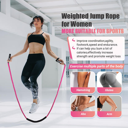 Weighted Jump Rope for Women, Heavy Skipping Rope for Exercise with Training Poster, 9.2FT Weight Fitness Jump Rope for Improve Strength, Building Muscle & Total Body Workout Equipment
