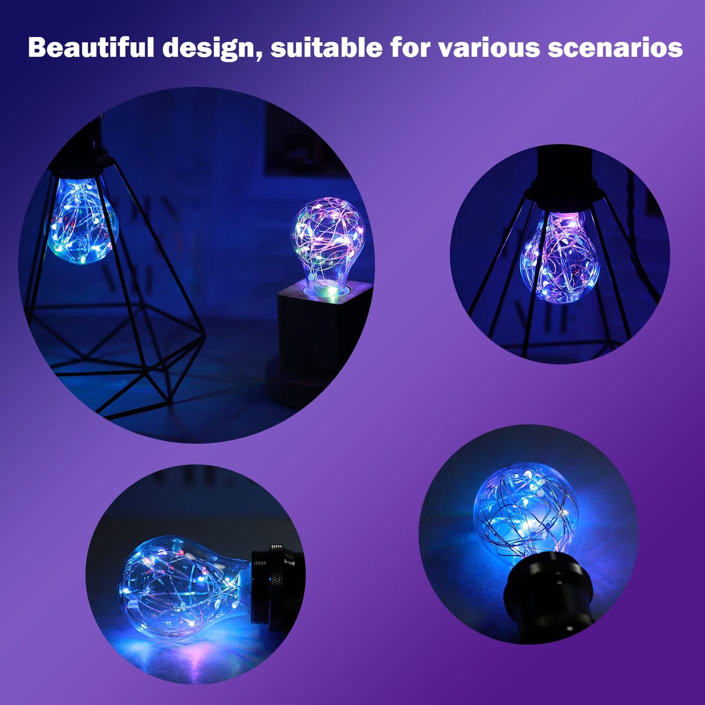 HOWORR 2W RGB Color Changing LED Fairy Light Bulbs, 15W Equivalent Cute Light Bulbs for Pendant Light Fixtures, Bedroom, Living Room, Christmas, Wedding, E26 Base