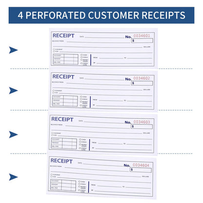 6 Pack Large Money and Rent Receipt Books with Cardboard Insert,7-5/8" x 10-7/8" Spiral Bound,3 Part Carbonless,100 Sets per Book,4 Receipts Per Page for Rent and Cash Transaction