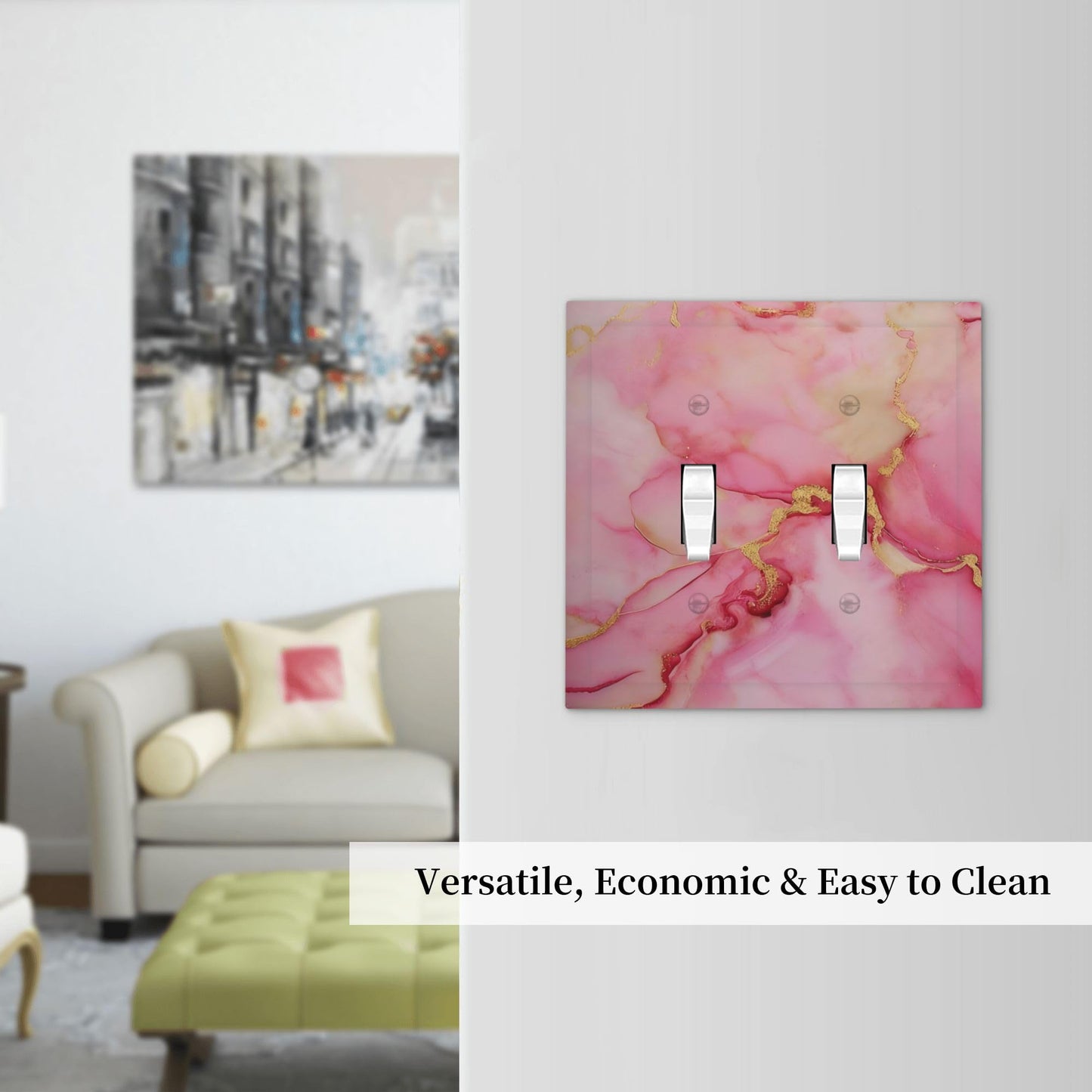 Decorative Art Light Switch Covers Pink & Gold Flow 2 Gang Double Toggle Wall Plate Decorative Switchcover Electrical Switchplate for Home Decor