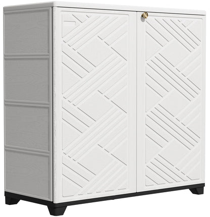 KINYING Outdoor Storage Cabinet Waterproof, 60 Gallon Resin Outdoor Storage Shed for Patio/Garden/Backyard, Outdoor Storage Box for Cushions,Garden Tools and Pool Supplies(White with 1 Shelving)