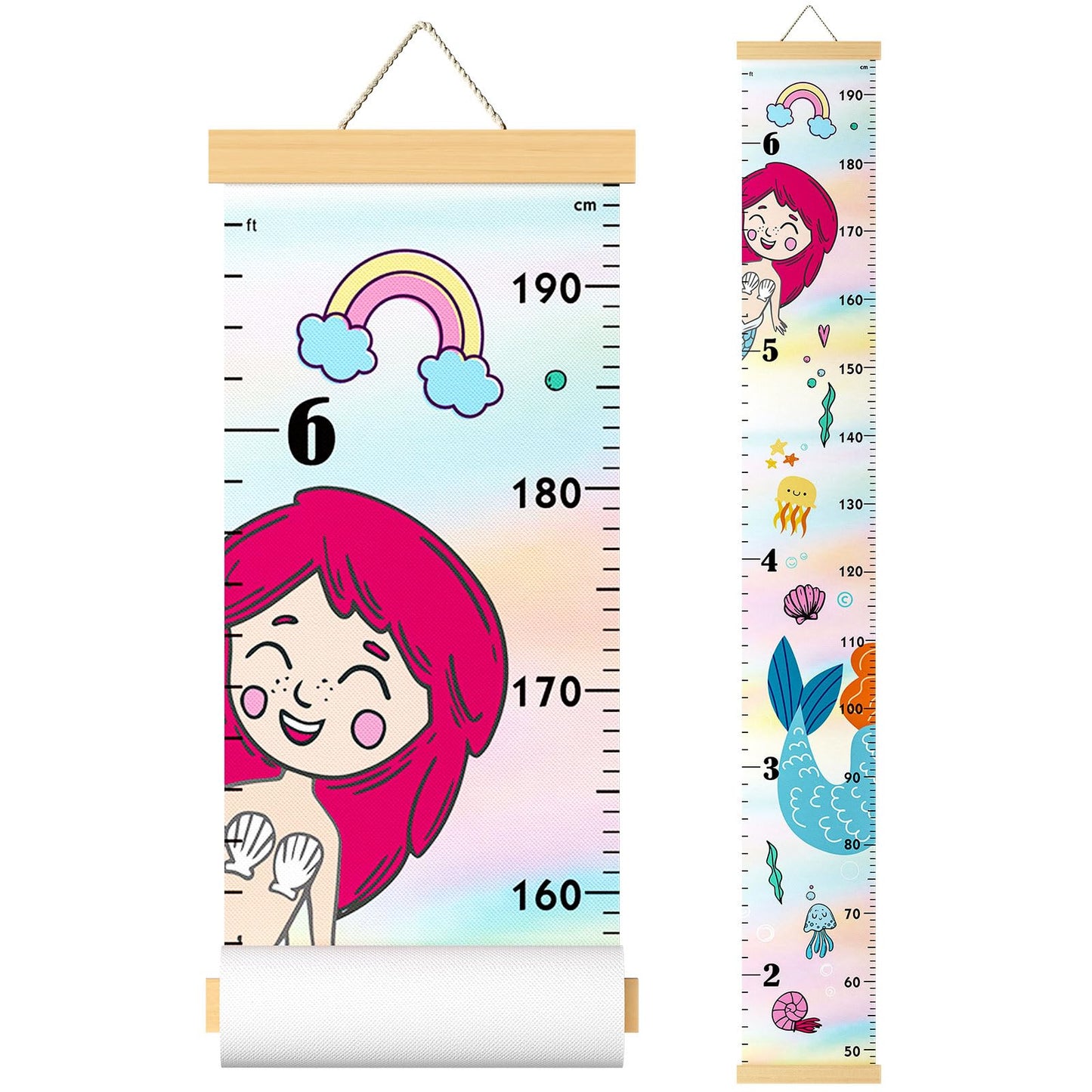 Update Mermaid Kids Growth Chart Wood Baby Kids Growth Chart for Wall Canvas Height Measurement Ruler from Toddler Removable Height Measurement for Christmas Wall Hanging Child's Nursery Room Decor