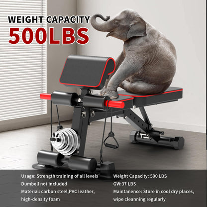 Adjustable Weight Bench,Utility Workout Bench Foldable Incline Decline Benches for Home Gym Full Body Workout,Load 500LBS