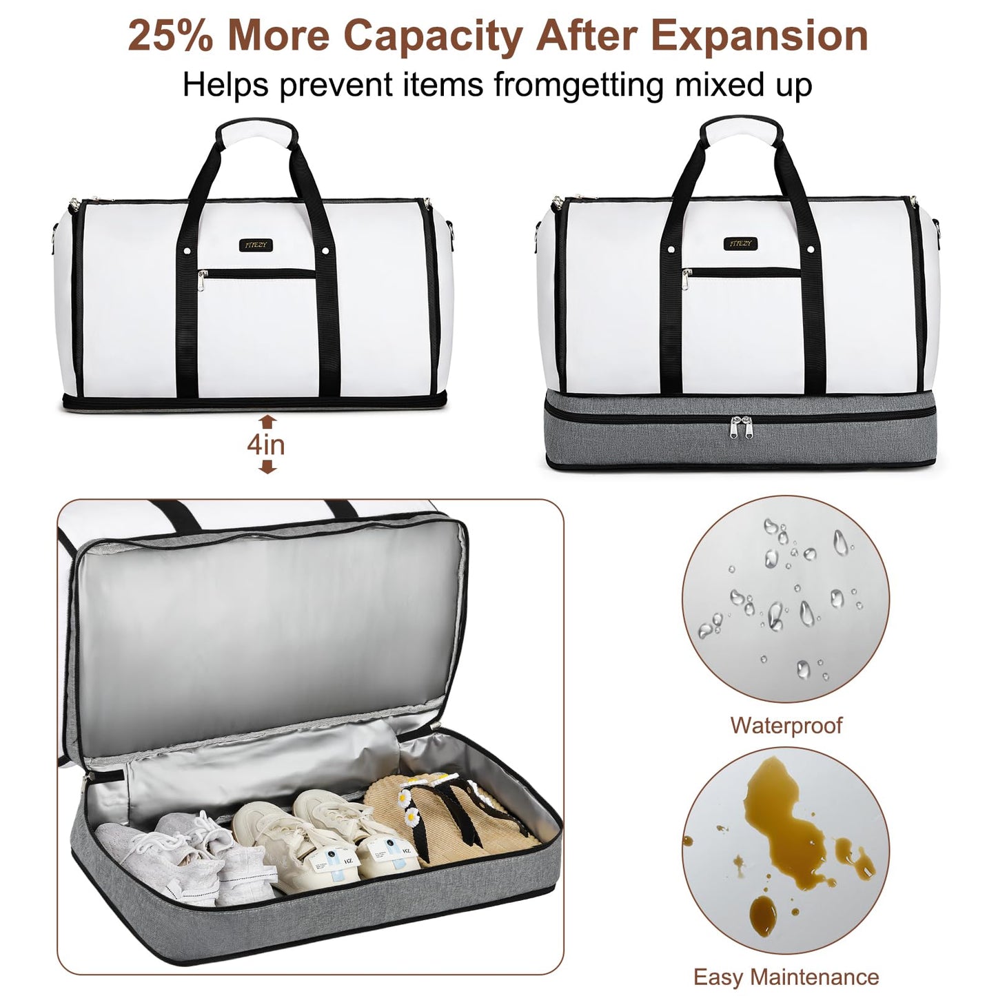 Garment Duffle Bag for Travel - Convertible Carry on Garments Duffel Bags Travel Bag for Women Men Large Weekender Bag with Shoes Compartment 3 in 1 Hanging Clothes Suit Dress Bag 3pcs Set