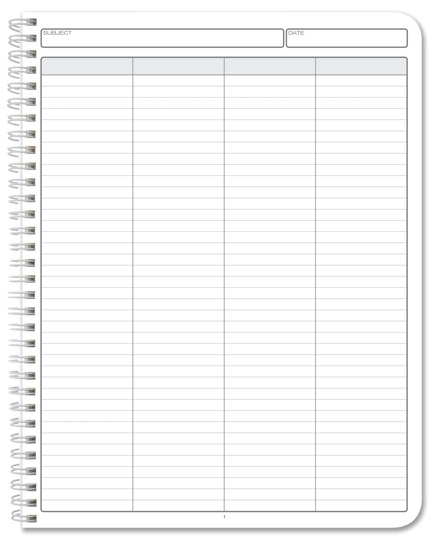 BookFactory 4 Column Log Book Columnar Logbook (Four Columns Notebook Format) - 100 Pages, 8.5'' x 11'', Wire-O (Made in USA)