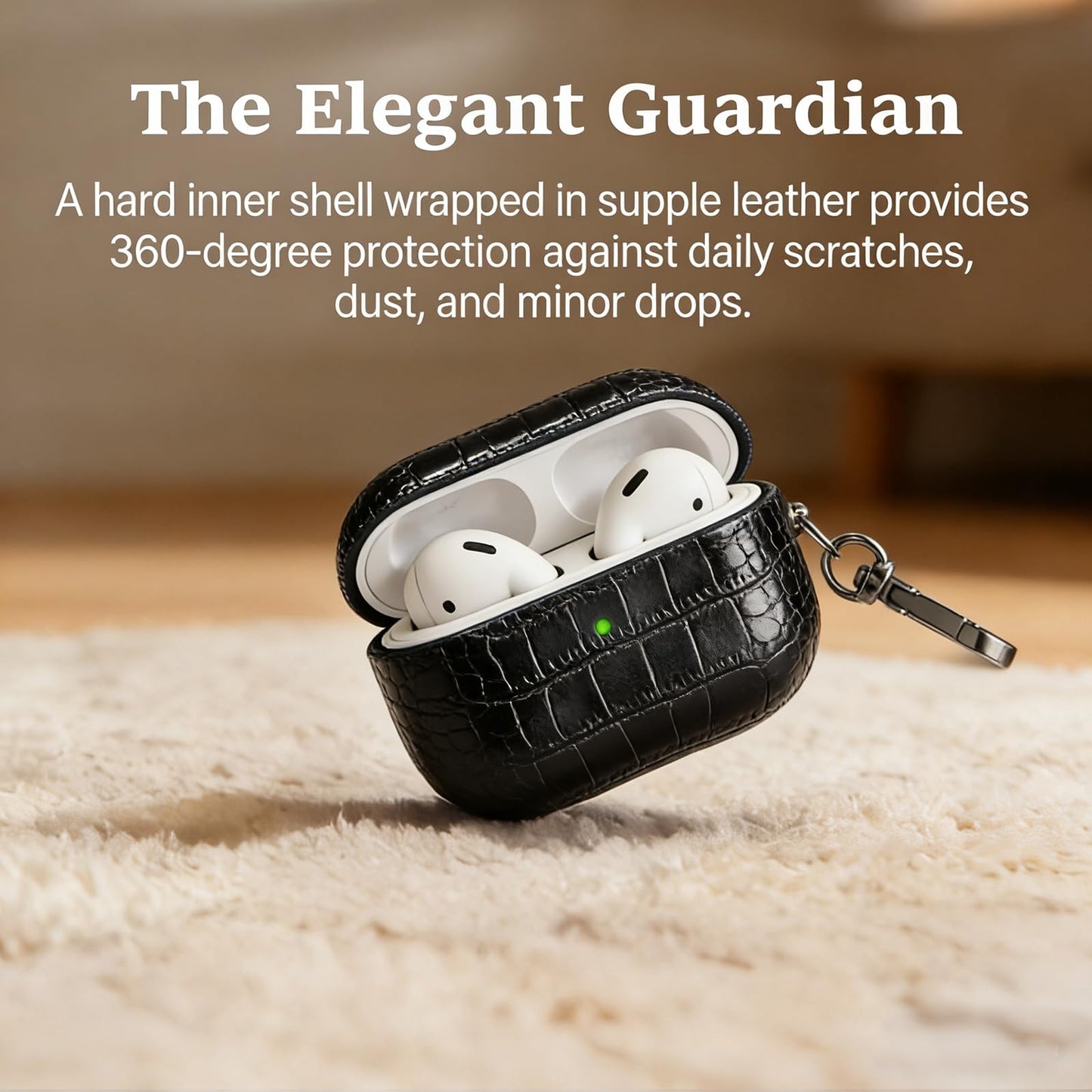 SURANBULI Crocodile Leather Case for AirPods Pro 3rd Gen 2025 - Vintage Aesthetic, MagSafe Compatible, Front LED Visible for AirPods Pro 3 Generation Protective Cover(Black-03)