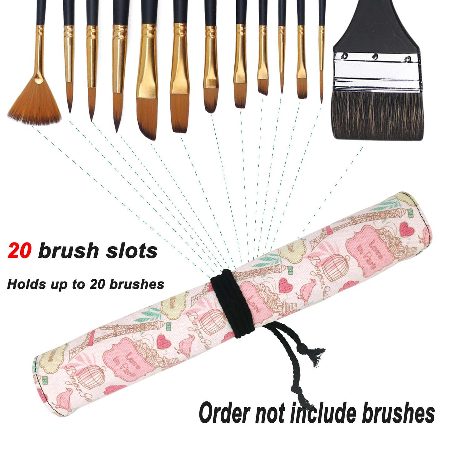 Funny live Paint Brush Holder Art Supplies, Artist Brush Holder & Art Supply Storage Organizer Roll-Up Case Bag, Protect Acrylic Oil Watercolor Paintbrushes (Paris Tower-20 Slot Pockets)