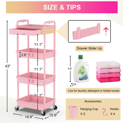 Goovilla 3 Tier Rolling Utility Cart Organizer with Removable Drawer, Stable and Sturdy Black Rolling Storage Carts with 2 Lockable Wheels for Bathroom, Kitchen, Snack, Craft, Makeup, Baby Essentials