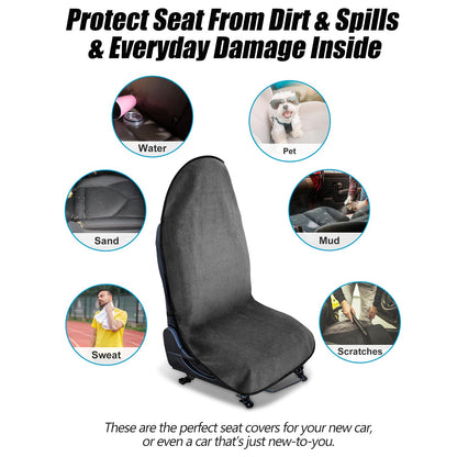 2 Pack Waterproof Sweating Car Seat Cover for Post Gym Workout, Running, Swimming, Beach and Hiking, Universal Fit Non-Slip Towel Bucket Seat Protector for Cars SUV Trucks, Machine Washable (Gray)