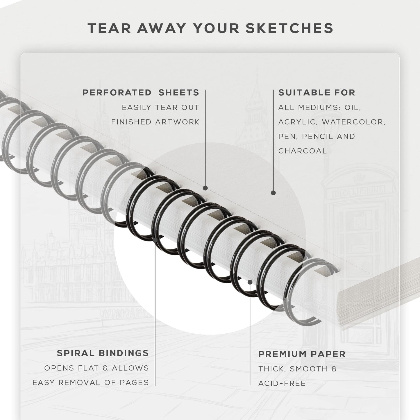 Beechmore Books 9"x12" Watercolor Sketchpad - Professional Spiral Bound Sketchbook, 50 Sheets 300 GSM / 140 lb Heavyweight Acid-Free Paper, Micro-Perforated for Acrylic, Gouache and Mixed Media
