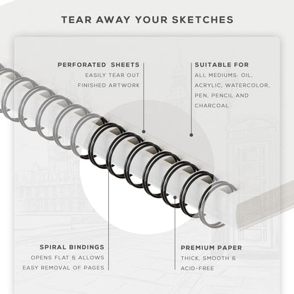 Beechmore Books 9"x12" Watercolor Sketchpad - Professional Spiral Bound Sketchbook, 50 Sheets 300 GSM / 140 lb Heavyweight Acid-Free Paper, Micro-Perforated for Acrylic, Gouache and Mixed Media