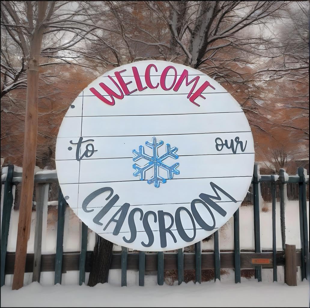 Welcome to Classroom Front Door Decoration Sign, Seasonal Door Sign,- Interchangeable Wooden Plaque for Classroom/Home, DIY Wall Decor for Christmas Holidays & Back-to-School (B-12 Patterns)