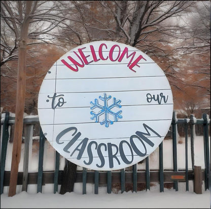 Welcome to Classroom Front Door Decoration Sign, Seasonal Door Sign,- Interchangeable Wooden Plaque for Classroom/Home, DIY Wall Decor for Christmas Holidays & Back-to-School (B-12 Patterns)