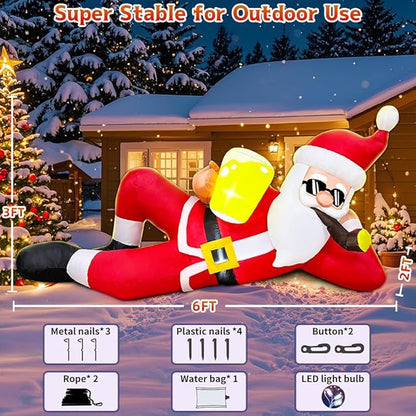 KOOY 6FT Christmas Inflatable Santa Claus Outdoor Decoration with LED Lights, Christmas Decoration Outdoor, Blow up Yard Decor for Outside Garden Lawn Xmas