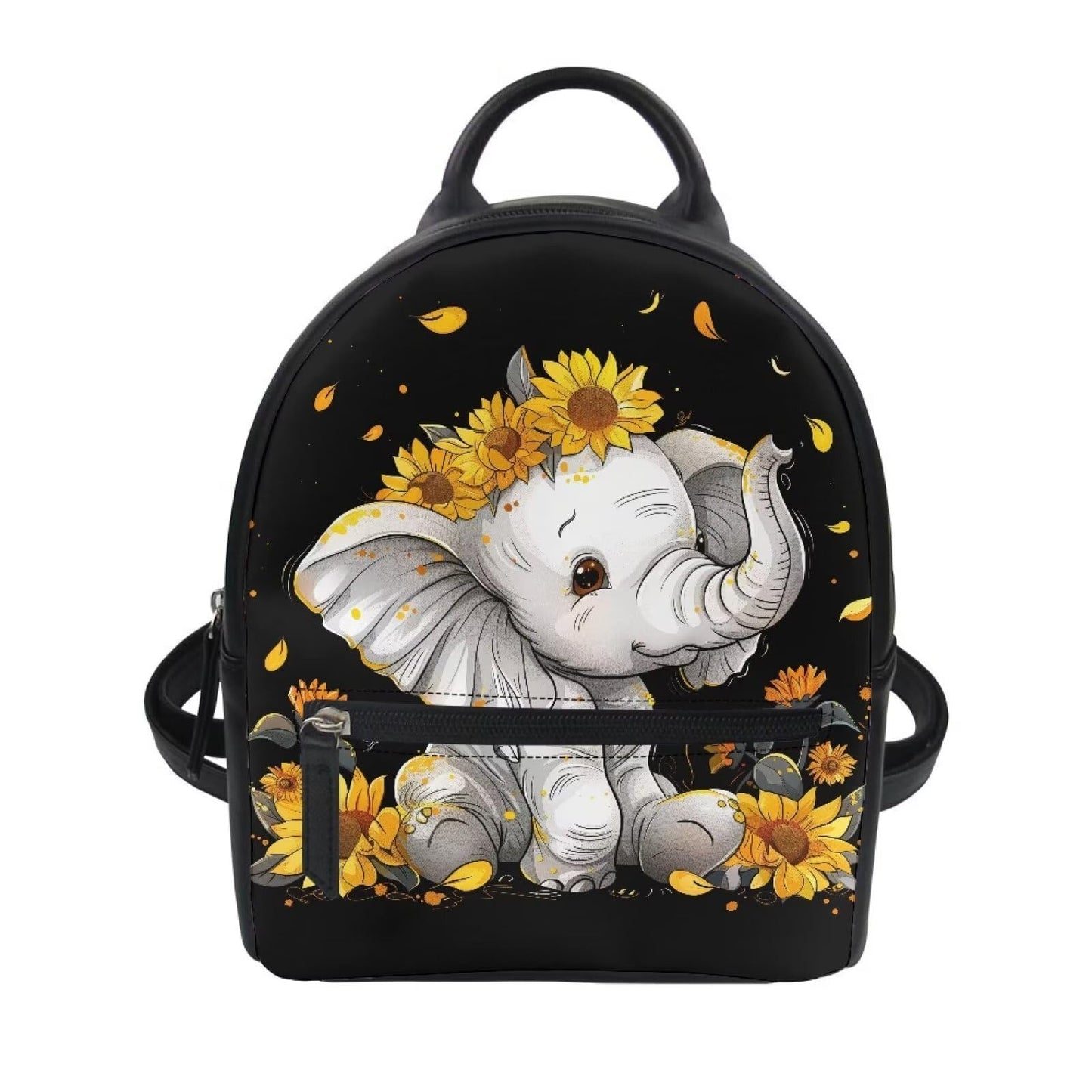 Showudesigns Sunflower Elephant Backpack for Women Mini Purse with and Adjustable Straps Leather Shoulder Bags Zipper Tote Bag Teen Girls Handbag Daypack Casual Back Pack for Travel