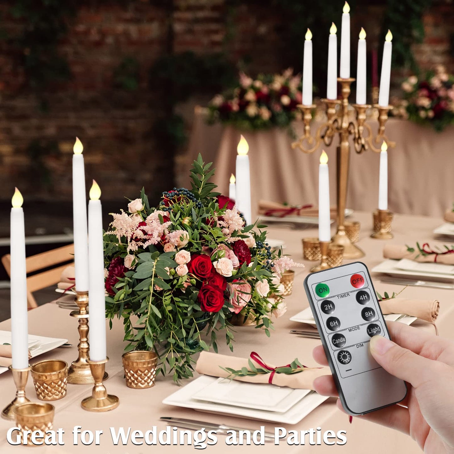 Tuanse 24 Pack Flameless Taper Candles with Remote & Timer, 11" Flickering 3D LED Battery Operated Window Candlesticks, Dimmable for Wedding Table Centerpieces Home Valentine’s Decor(White)
