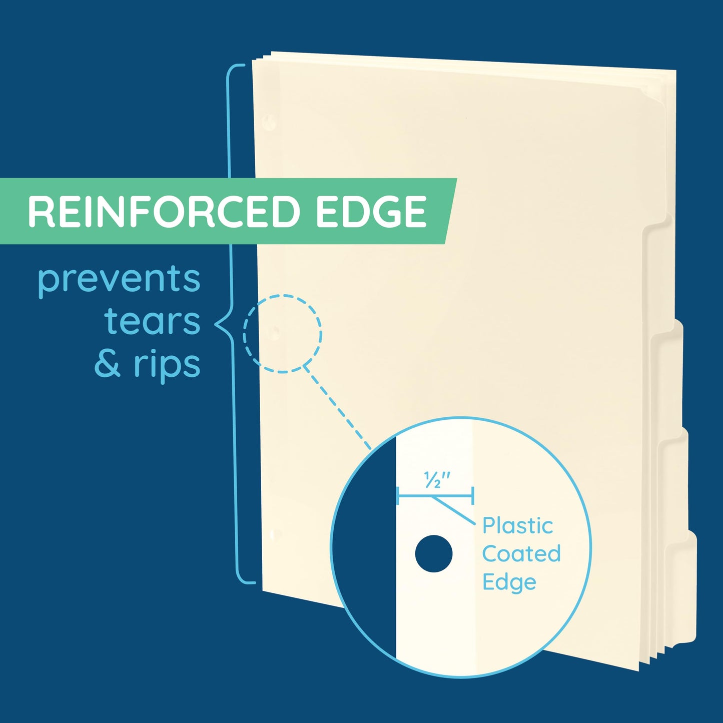 Blue Summit Supplies 3 Ring Binder Dividers with Reinforced Edge, 1/5 Cut Tabs, Letter Size, 3 Hole Punch Section Index Dividers for Binders, Manila, 100 Pack