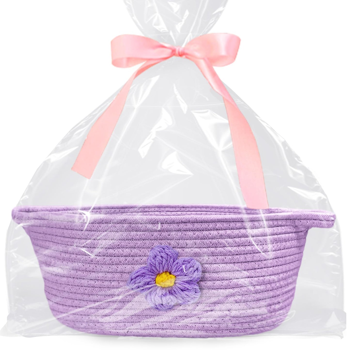 Esme L&H Gift Basket Empty with Bag & Ribbon, Large Capacity Gift Basket,-12"x9"x6", Gift Boo Baskets Empty, Versatile Cotton Rope Storage for Small Items, Baby, Pet Toy(Purple)