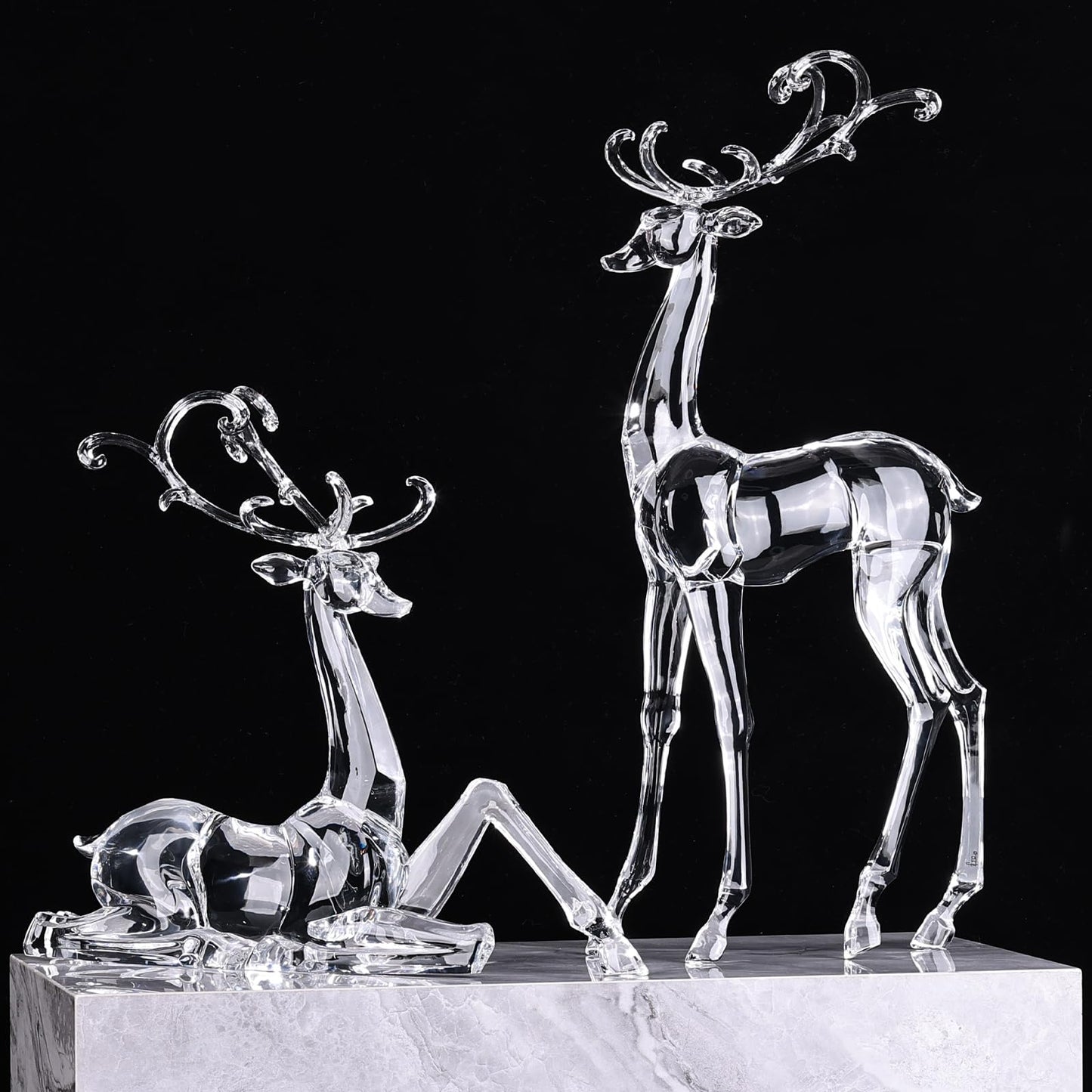 11" Tall Acrylic Christmas Reindeer Figurine - Elegant Clear Large Reindeer Ornaments for Christmas Indoor Decor, Holiday Centerpiece, Living Room, Fireplace, Table Display (Clear Sitting Reindeer)