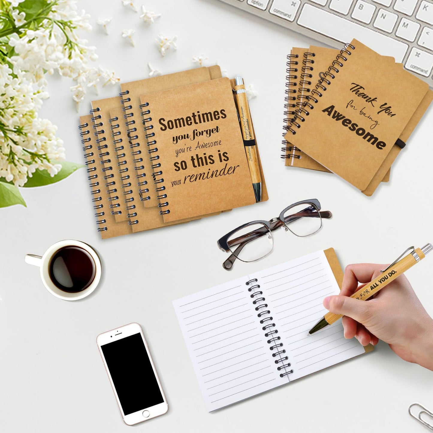 20 Pcs Employee Appreciation Gifts Bulk - 10 Sets of Inspirational Spiral Notebooks with Motivational Pens, Small Notepads for Coworkers,Office, Staff, Team, Volunteer, Nurse, Teachers, Thank You Gift