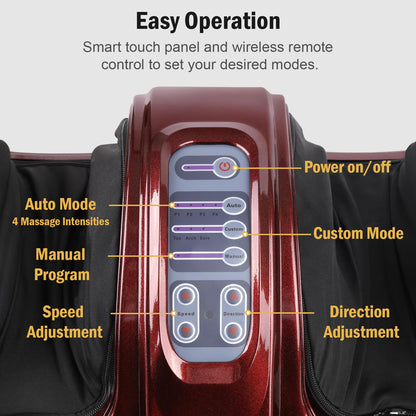 H&B Luxuries Shiatsu Foot Massager Machine with Remote Controller, Kneading and Rolling Home Massagers for Feet, Ankle, Calf, Leg, Gift for Men, Women, Father, Mom Parents and The Elderly, Red