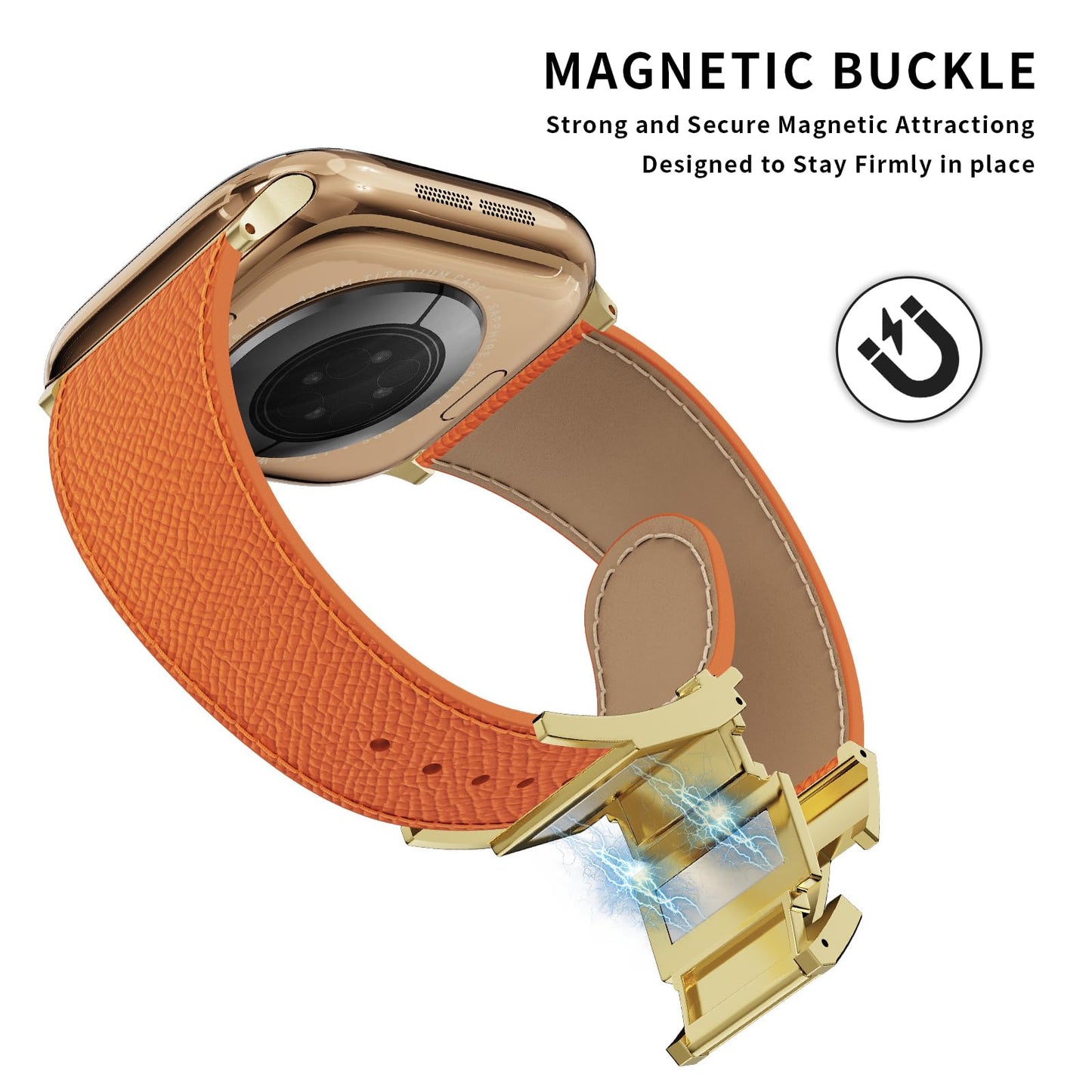Designer Genuine Leather Band Compatible with Apple Watch Ultra/SE/Series 10/9/8/7/6/5/4/3/2/1 (49mm-38mm), Magnetic Buckle Replacement Strap for Men & Women