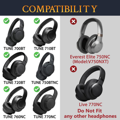 SOULWIT Earpads Replacement for JBL Tune 700BT, 710BT, 720BT, 750BTNC, 760NC, 770NC Wireless Over-Ear Headphones, Ear Pads Cushions with Soft Protein Leather and High-Density Foam - Black