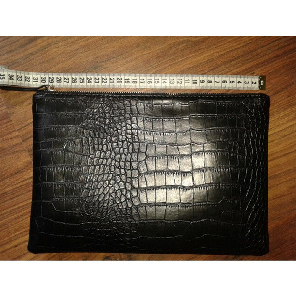 NIGEDU Women Clutches Crocodile Grain PU Leather Envelope Clutch Bag (Black)