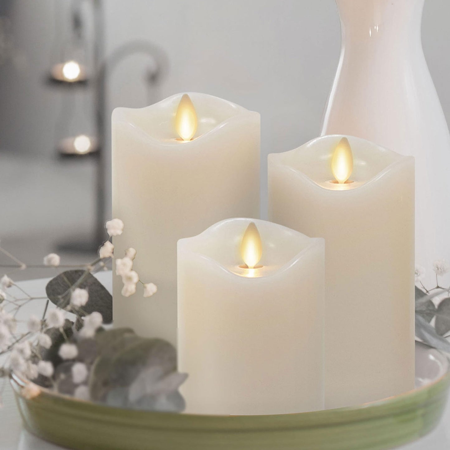 Matchless Candle Co. by Luminara Set of 3 Flameless LED Pillar Candles, Real Wax, Moving Flame (3x4.5, 3x5.5, 3x6.5 Inch, Unscented)