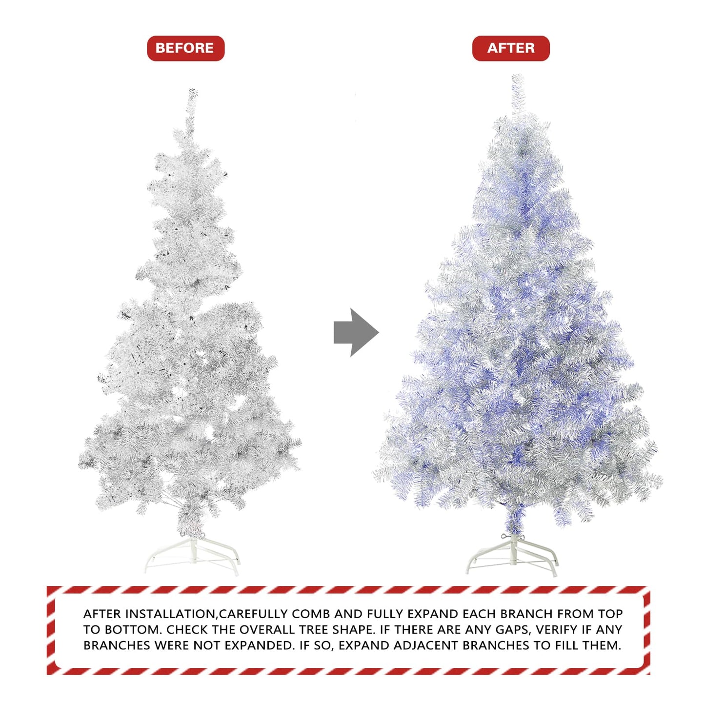 6Ft Artificial Christmas Tree with Metal Stand for Holiday Festival Parties Home Office Decor, 8 Modes 200 LED Blue Lights Included