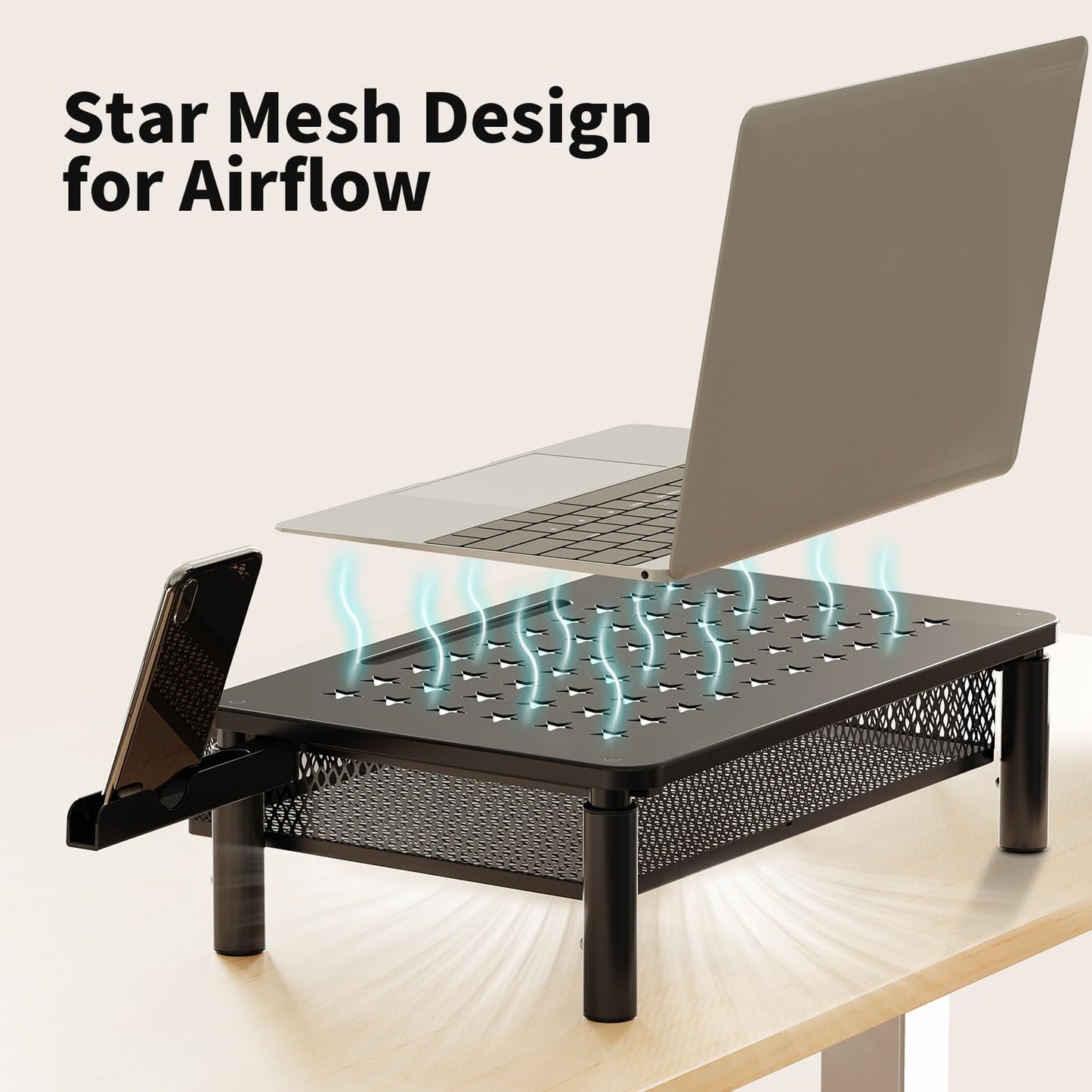 Zimilar Monitor Stand Riser with Metal Mesh Drawer, Height Adjustable with Phone Holder for Computer, Laptop, Printer, Notebook, Computer Monitor Stand with Storage