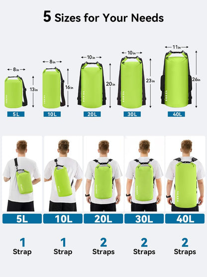 HEETA Waterproof Dry Bag for Women Men, Roll Top Lightweight Dry Storage Bag Backpack with Emergency Whistle for Travel, Kayaking, Boating, Camping, Beach, Cruise Ship Essentials (Lemon Green, 5L)