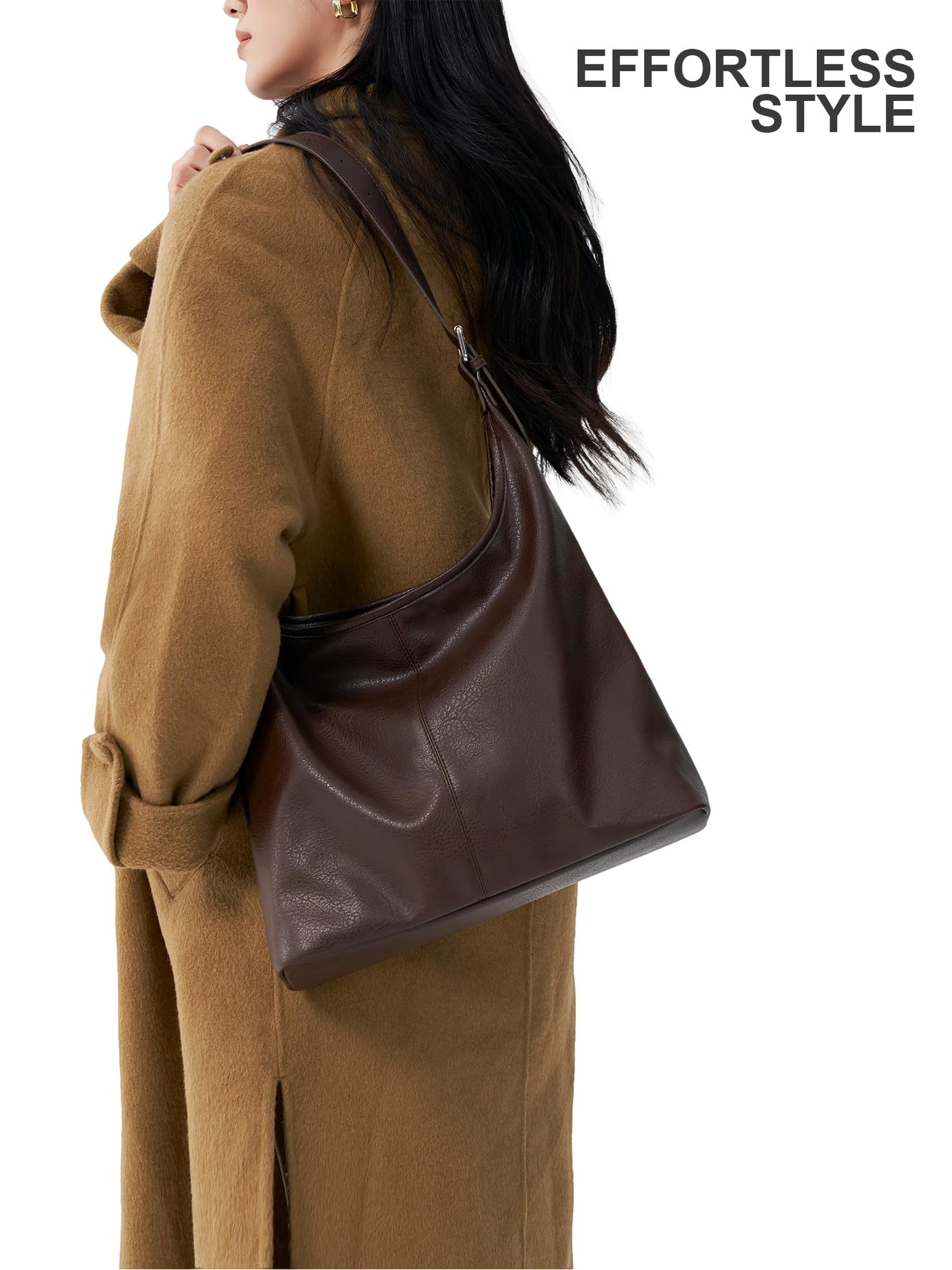 Hobo Bag for Women, Soft Vegan Leather Slouchy Shoulder Tote Purse with Matching Pouch, Adjustable Strap & Magnetic Closure Brown