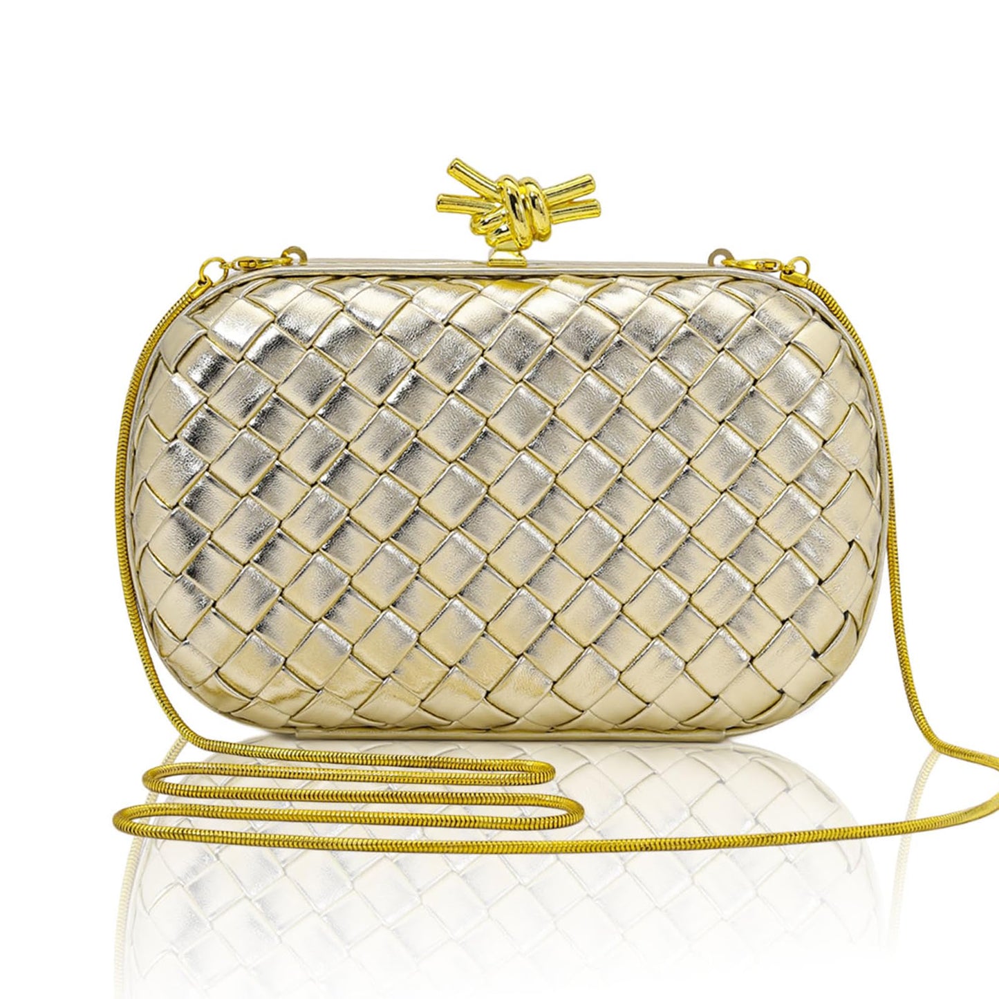 AIBAOWU Woven Clutch Purses for Women Gold PU Leather Evening Bag for Wedding Formal Clutch Bride Purses Party Prom