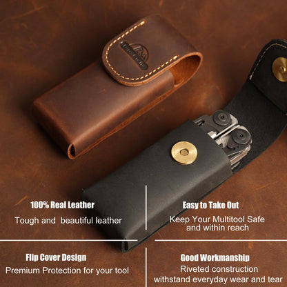 Topstache Leather Multitool Sheath for Belt - Multitool Holster for Belt - Leather Multitool Pouch - Leather Multitool Case for Belt - EDC Belt Organizer - Belt Loop Leather Multitool Holder, Black
