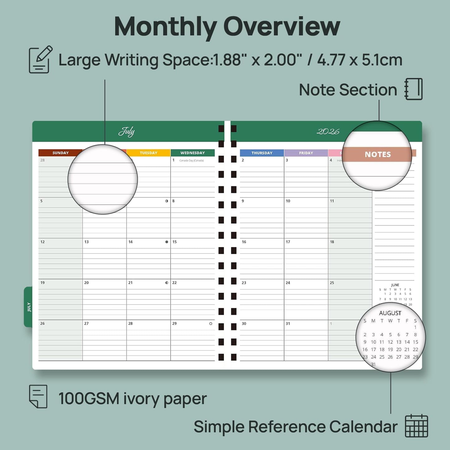 POPRUN Teacher Lesson Planner 2026-2027, (Letter Size - 8.5'' x 11'') Academic Planner July 2026 - June 2027 with Gradebook & Color Monthly Tabs, Thick Paper, 2-Sided Pocket, Leather Cover, Lilac