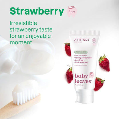 Attitude Baby and Child Fluoride-Free Training Toothpaste, Naturally Derived Ingredients, Vegan, EWG Verified, Strawberry, 2.6 Oz