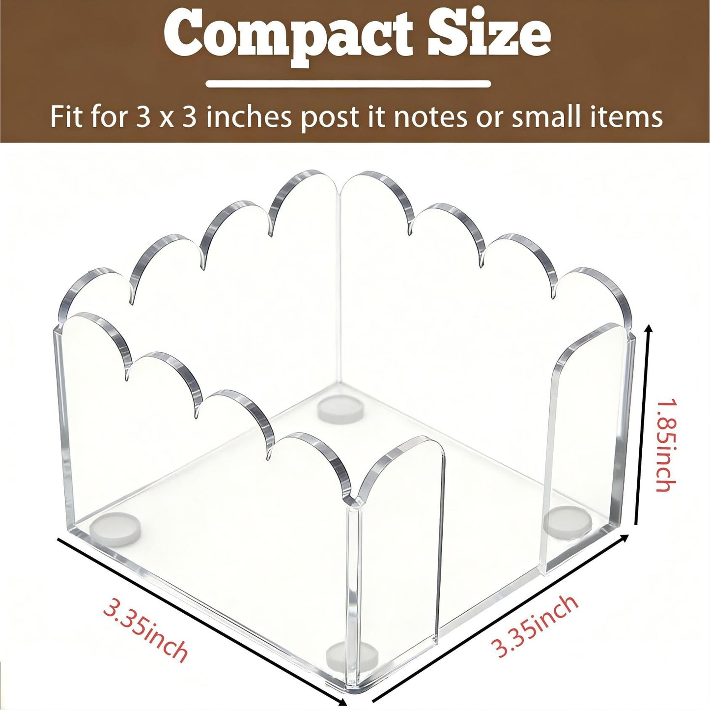 3x3 Inch Scalloped Acrylic Sticky Note Holder, Clear Cute Post It Note Dispenser, Notepad Holder with Wave Design, Thick Acrylic Desk Organizer for Office, Home, Dorm, Classroom