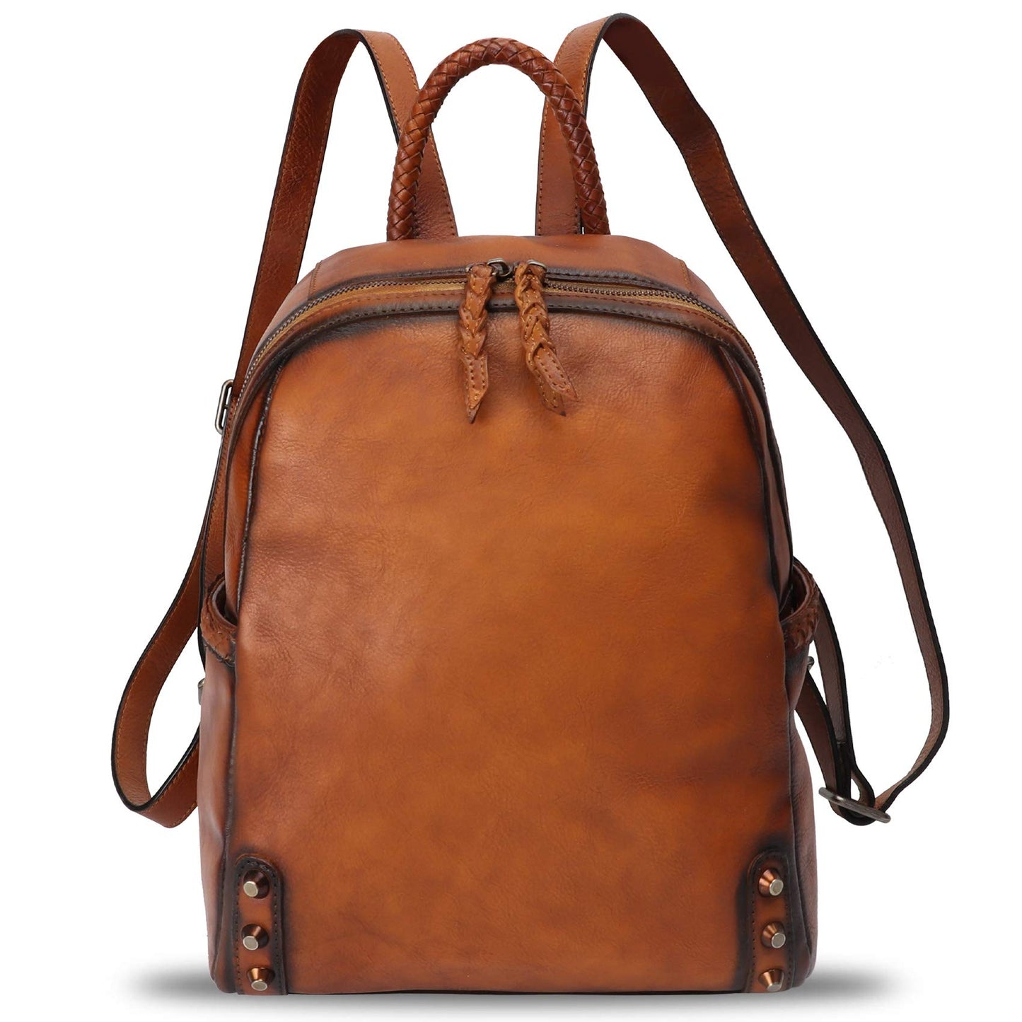 Genuine Leather Backpack Purse for Women Vintage Rucksack Casual Back Bag Handmade Cowhide Western Daypack (Brown)