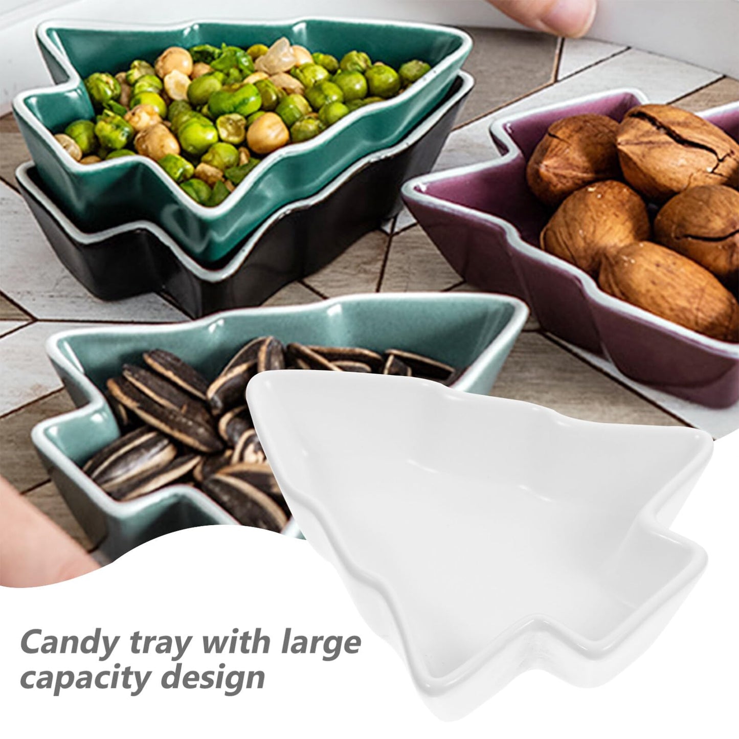 DOITOOL 2Pcs Christmas Tree Shaped Plates Ceramic Christmas Serving Tray Dishes Snack Candy Appetizer Serving Platters Cookies Candy Container for Holiday Party Decorations, White