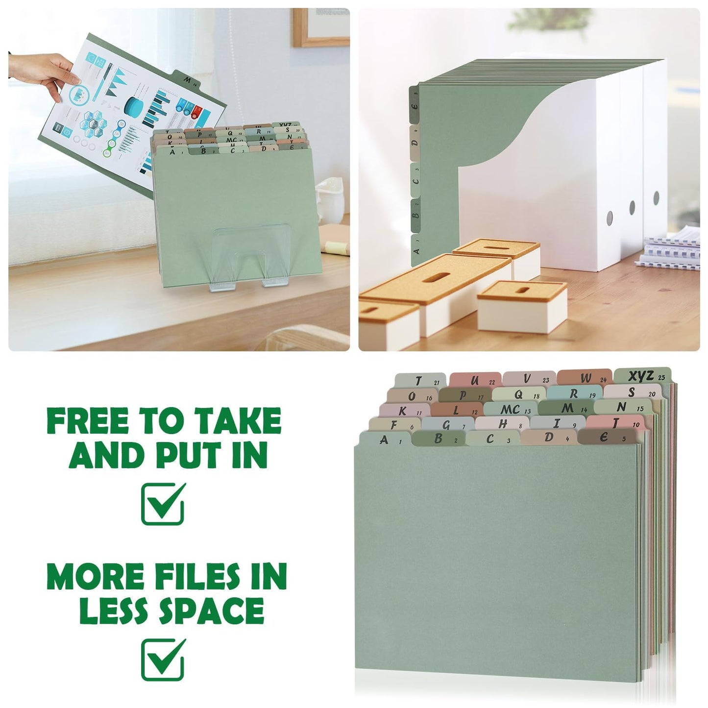 1 Set 25 Alphabet File Dividers A-Z Top Tab File Guides Letter Size 1/5 Cut Tab Manila Alphabetical File Organizer File Cabinet Dividers for Work Office Home School and Desk Organizer(Morandi)
