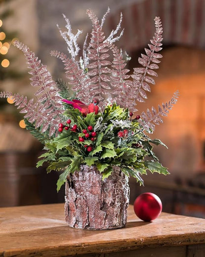 DILATATA 6Pcs Christmas Glitter Leaves Boston Fern Leaves 25" Artificial Rose Gold Fern Leaf Picks Sprays Giltter Stems for Christmas Tree DIY Xmas Wreath Garland Home Decor - Rose Gold