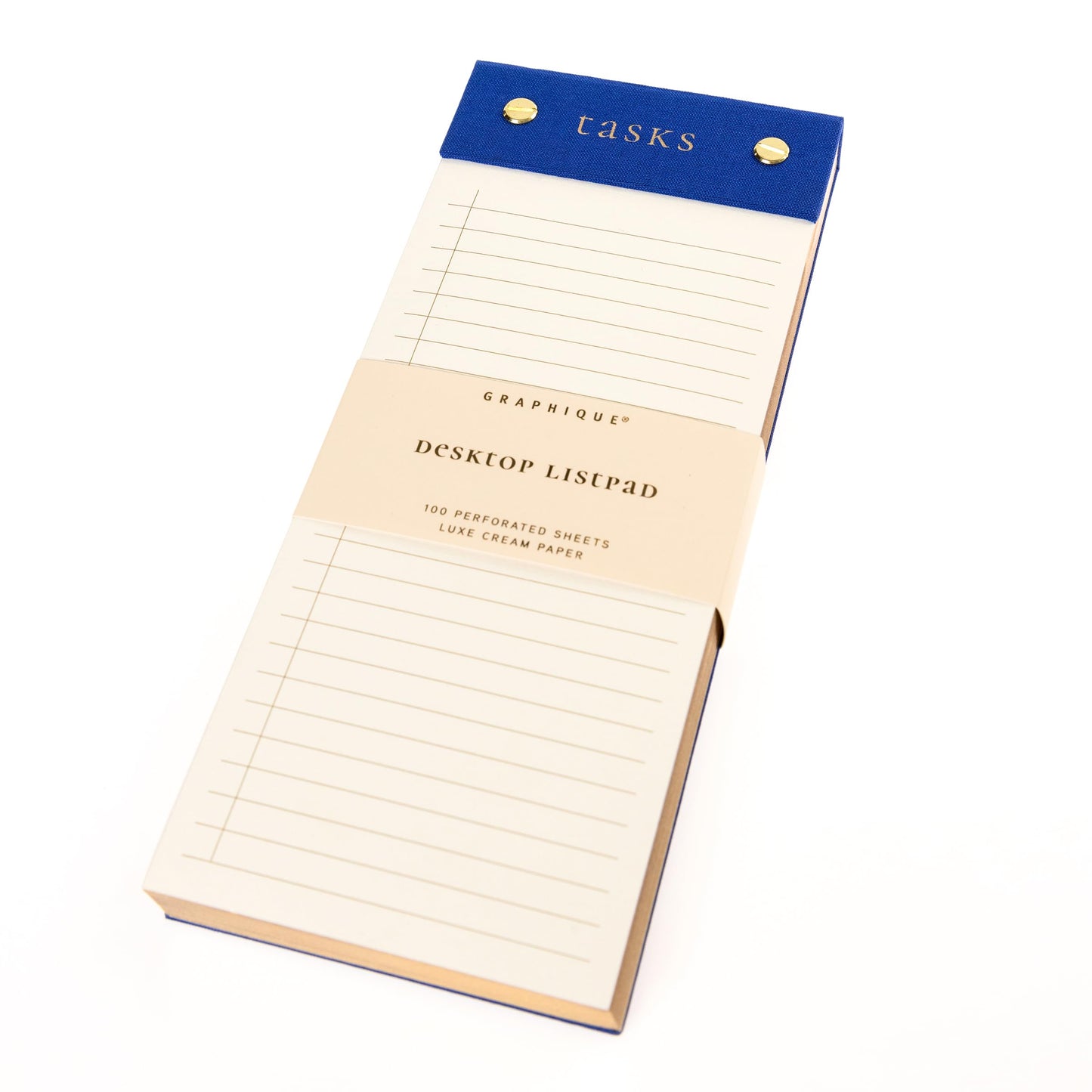 Graphique Post-Bound List Pad Luxe Collection, Perforated Sheets To-Do Notepad, Hardcover Binding, Gold Foil Embossing, 100 Pages, 4” x 9.75”, Colbalt Blue