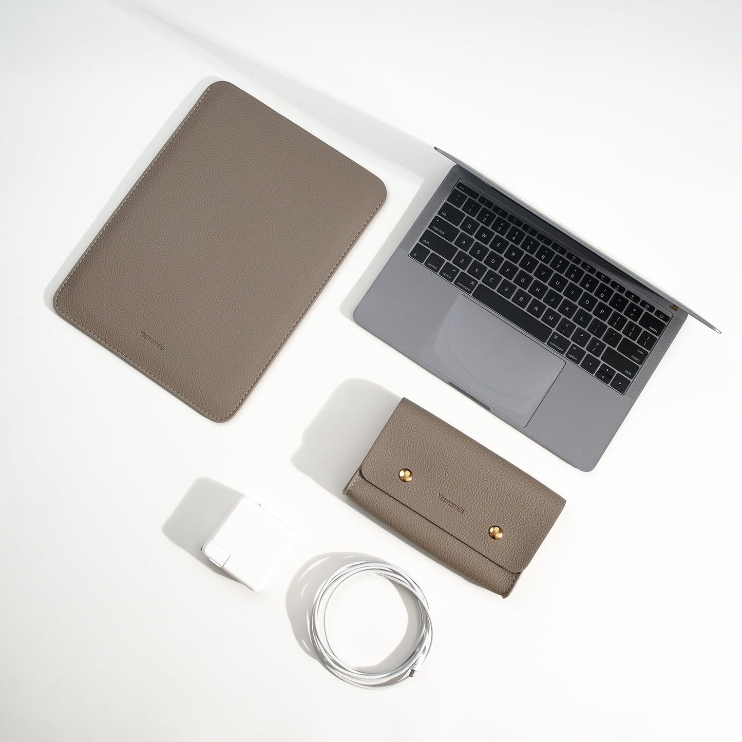 Yesmornsis PU Leather Padded Laptop Sleeve Bag 13Inch Compatible with New MacBook Air 13 A3113 M3, 2024 MacBook Pro 13 M2 A2686 with Charger Pouch Color Camel