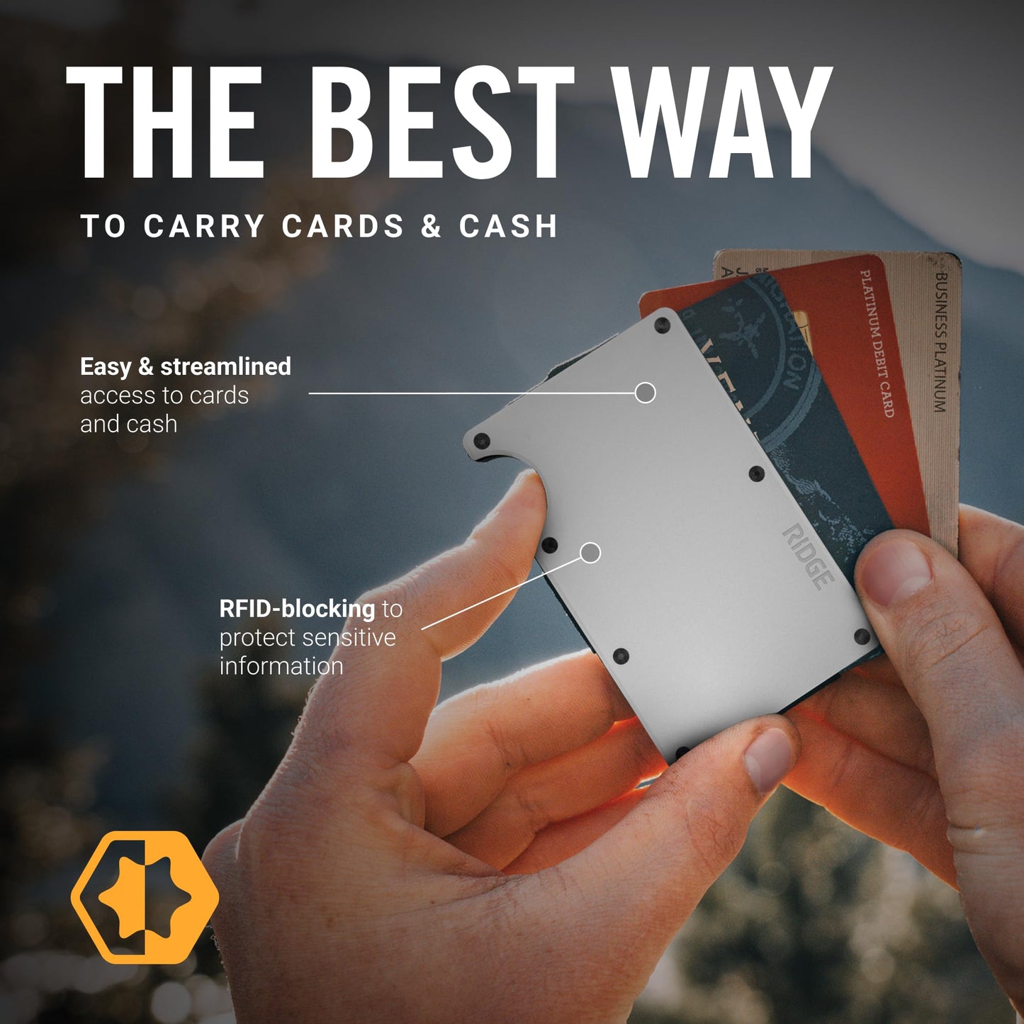 Ridge Wallet for Men - Slim Minimalist Compact Wallet and Card Holder, RFID Protected Front Pocket Wallets for Men with Integrated Cash Strap (Polar White)