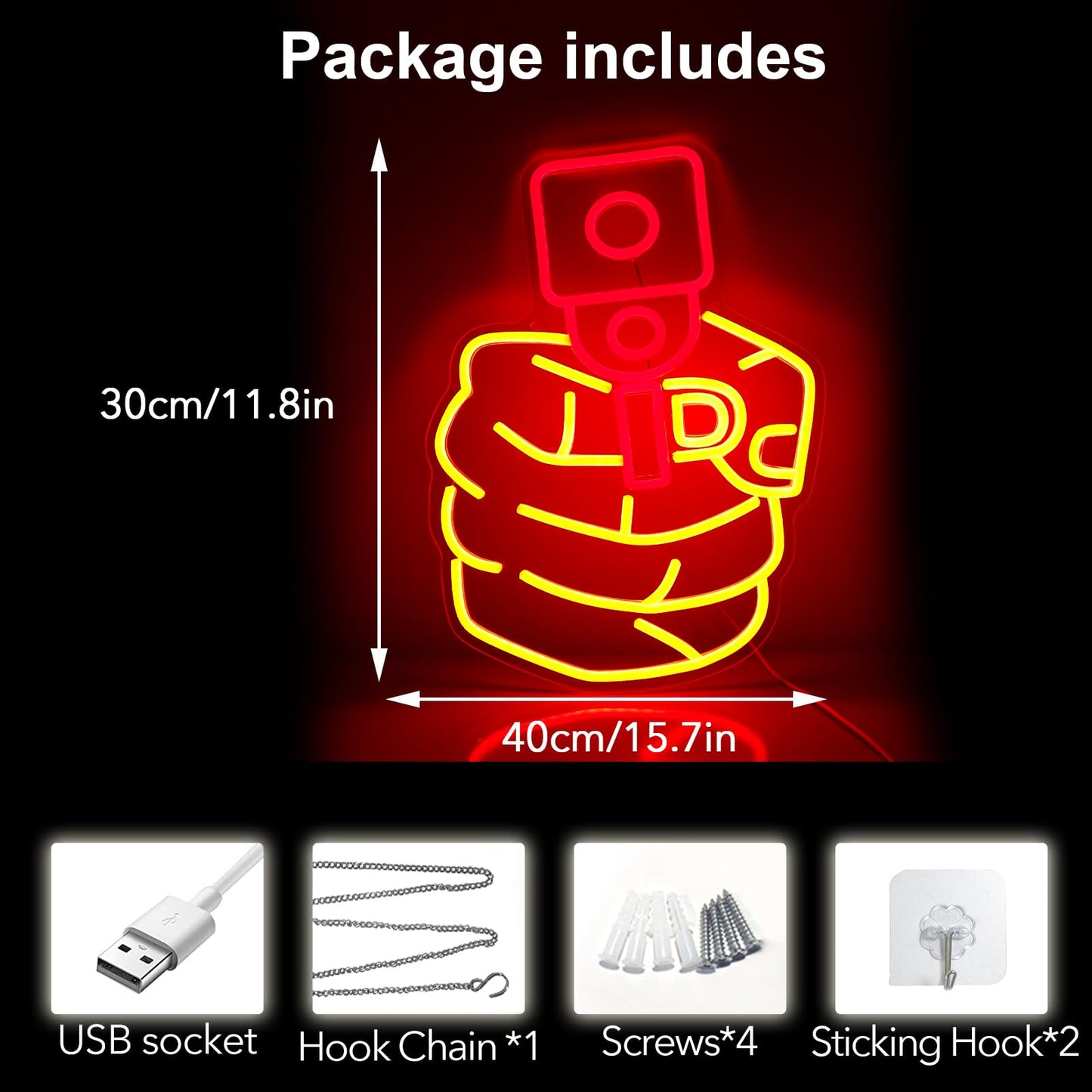 Gun Neon Light Led Yellow Red Pistol Neon Sign Cool Hanging Neon Signs For Man Cave Bedroom Dorm Office Bar Party Decor Gifts For Boys&Man